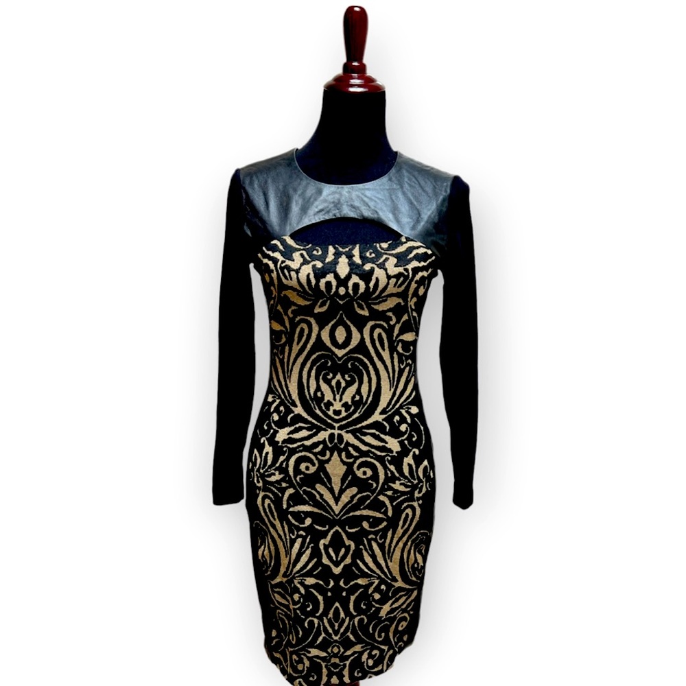 La Pina - Leather Trim Black & Gold Dress - Size S